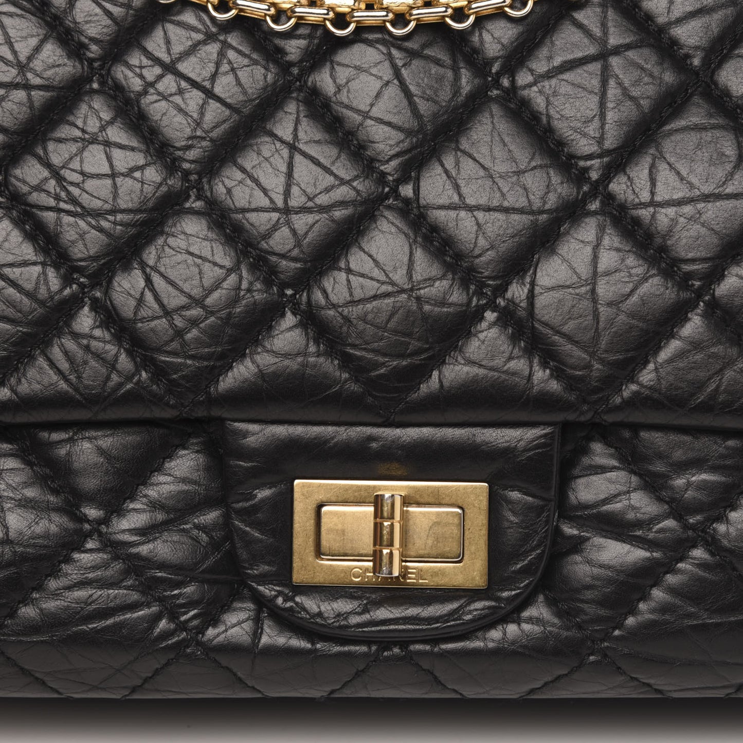 Aged Calfskin Quilted 2.55 Reissue 227 Flap Black