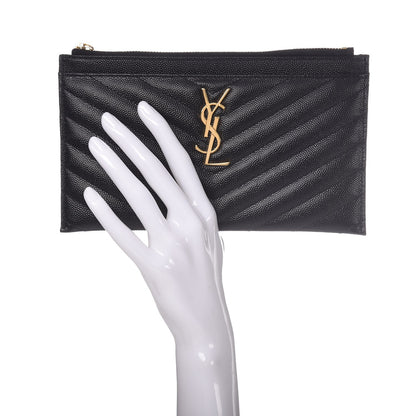 Saint Laurent Grain De Poudre Chevron Monogram Bill Pouch Black 2 of 8