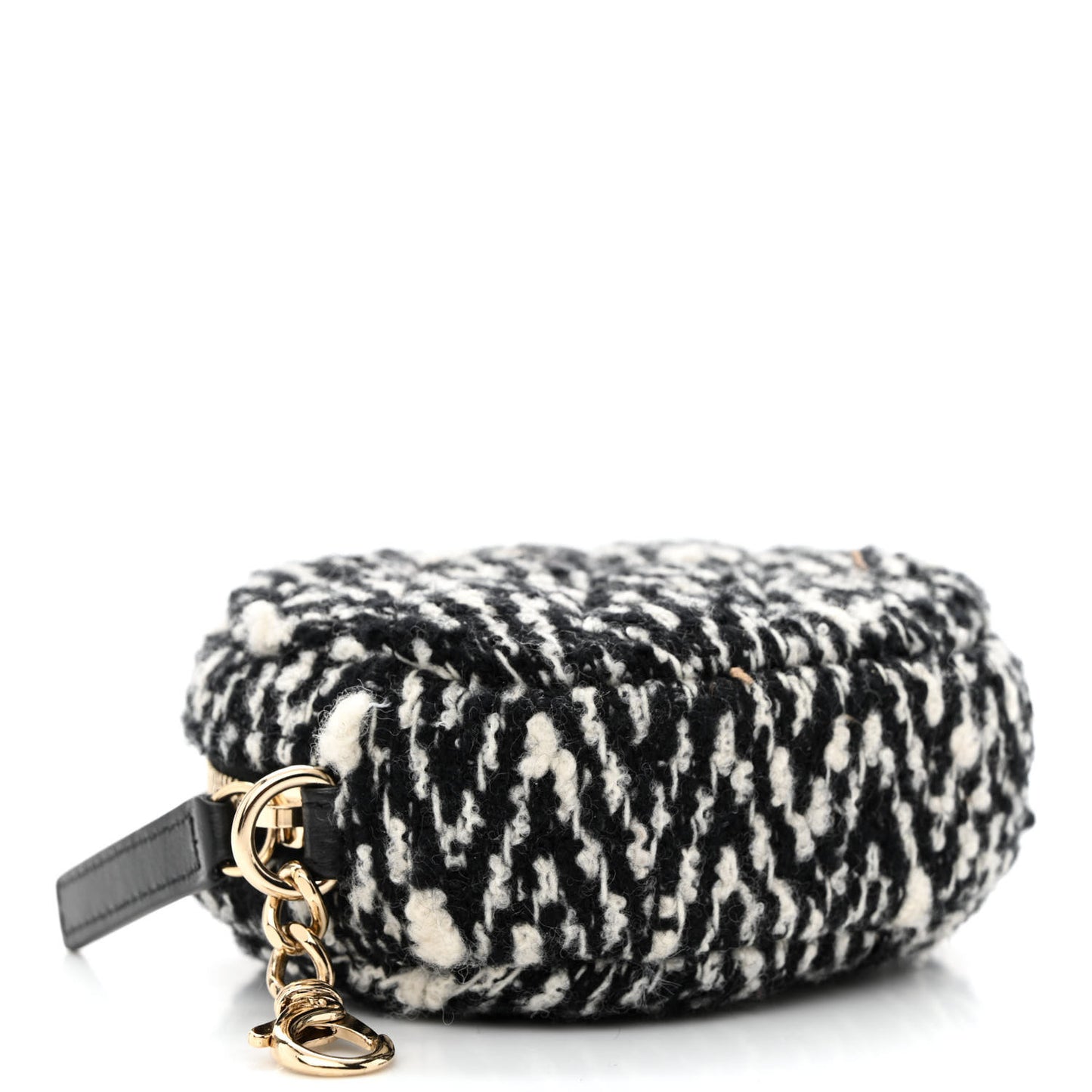 Tweed Shearling Round Clutch With Chain and Coin Purse Black and White