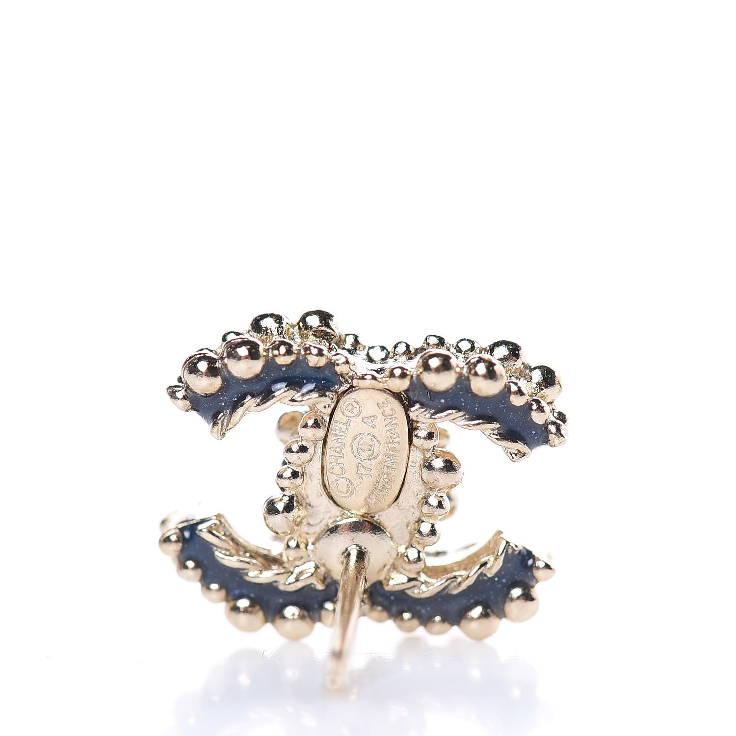 Chanel Enamel CC Baroque Earrings Blue Gold 3 of 5