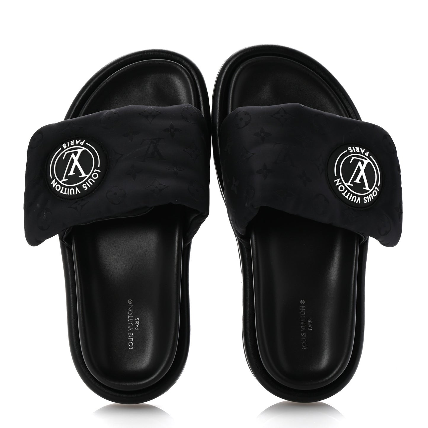 Nylon Monogram Womens Pool Pillow Comfort Mules 38 Black