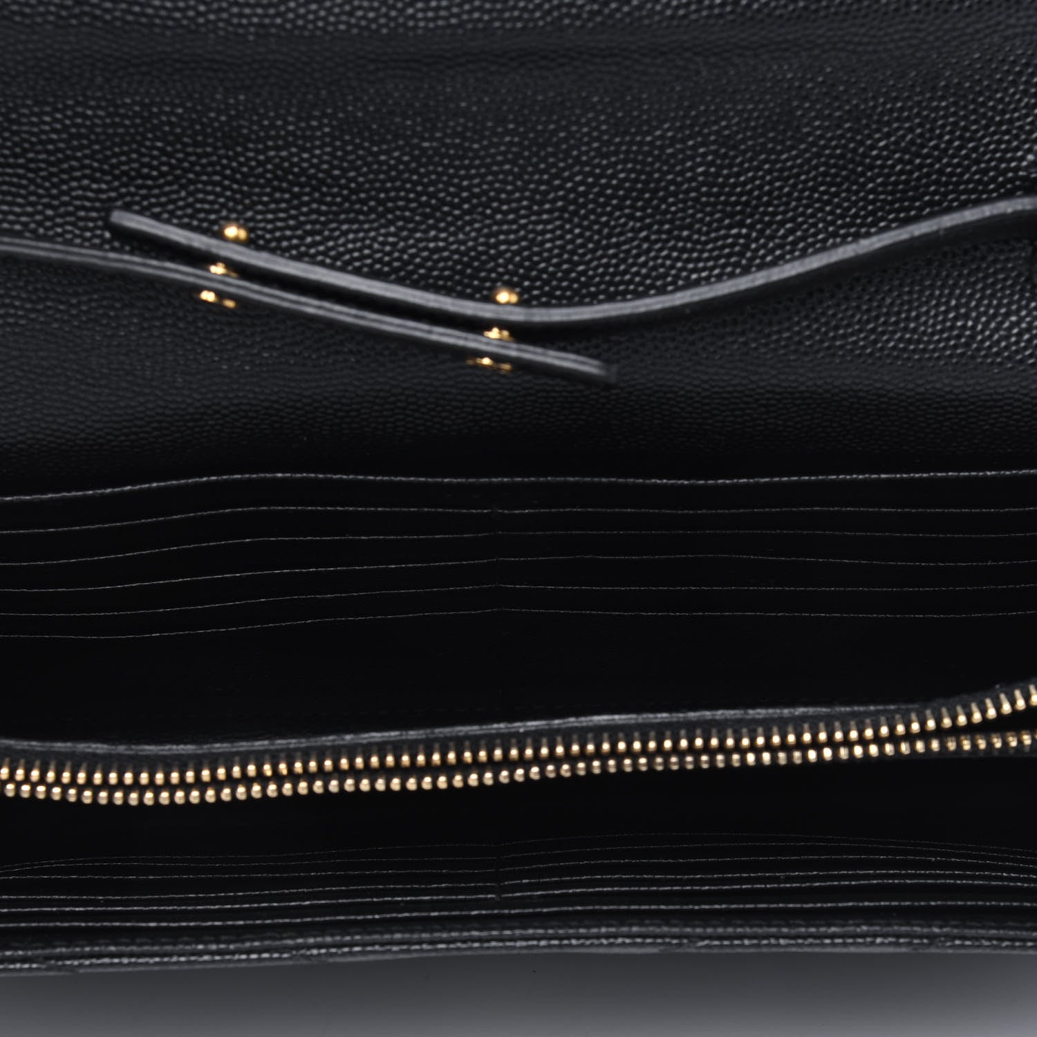 Saint Laurent Grain De Poudre Matelasse Chevron Medium Monogram Chain Wallet Black 4 of 7