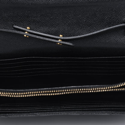 Saint Laurent Grain De Poudre Matelasse Chevron Medium Monogram Chain Wallet Black 4 of 7