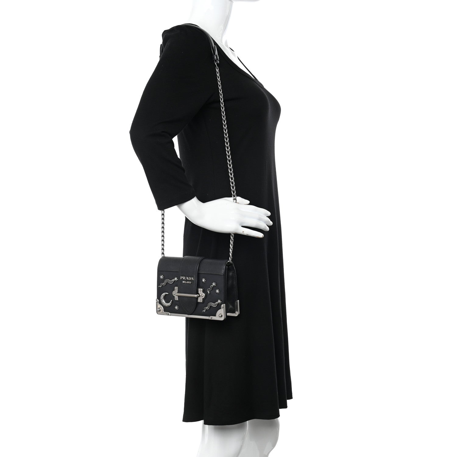 Prada City Calf Saffiano Cahier Astrology Bag Black 2 of 10