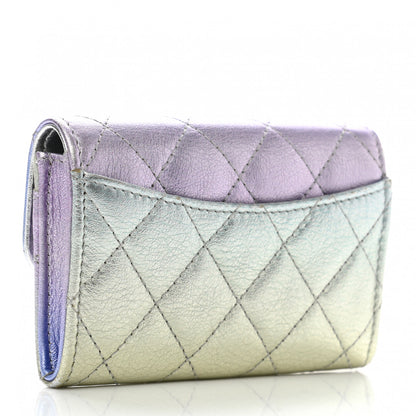 Chanel Gradient Metallic Calfskin Quilted Flap Card Holder Wallet Silver Blue Yellow Purple 3 of 11