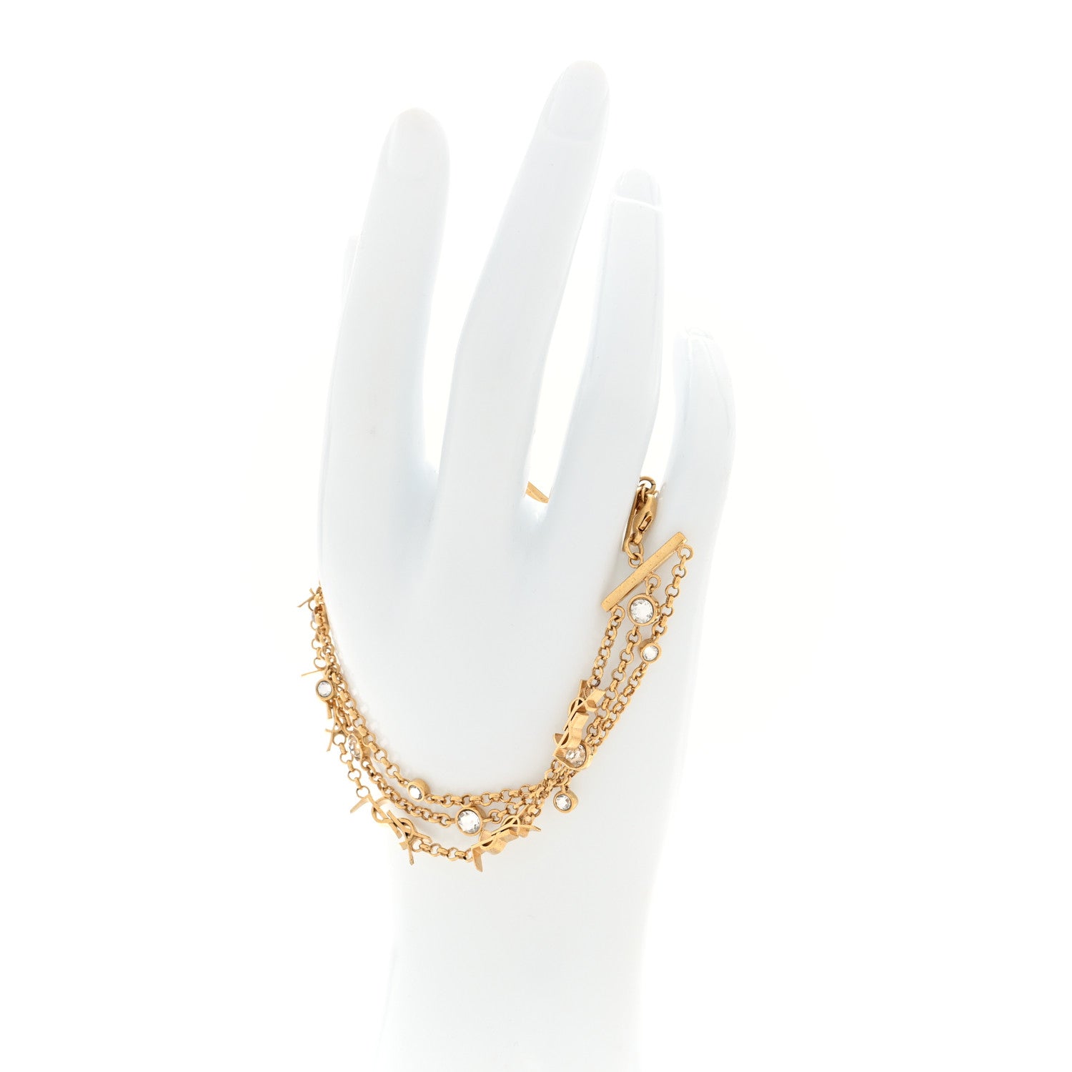 Saint Laurent Brass Crystal Monogram Multi Strand Bracelet M Gold 2 of 5