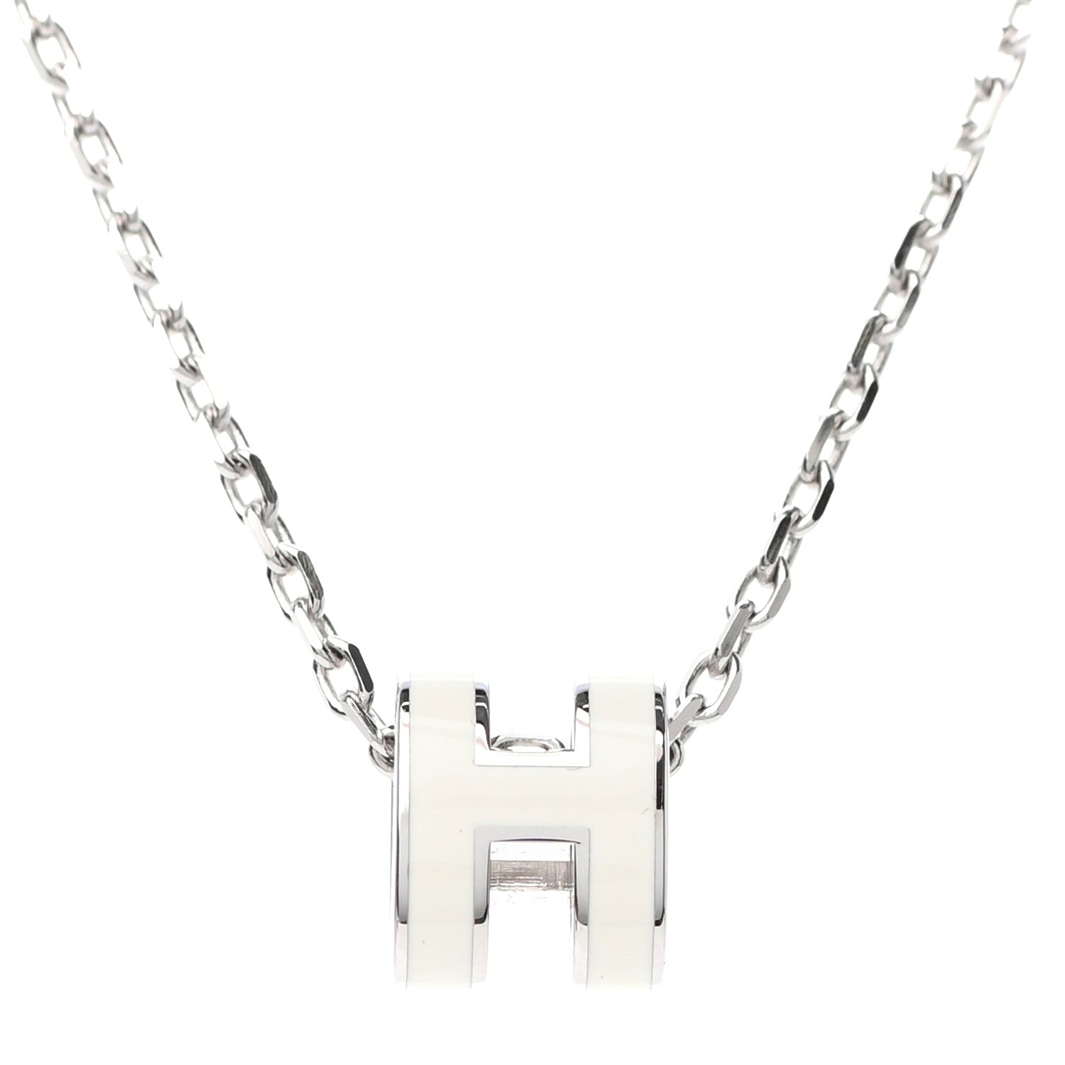 Hermes Lacquered Palladium Mini Pop H Pendant Necklace White 3 of 4