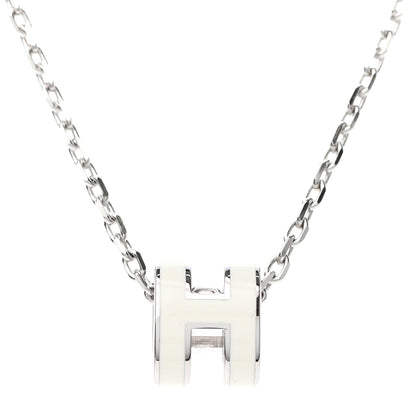 Hermes Lacquered Palladium Mini Pop H Pendant Necklace White 3 of 4