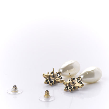 Gucci Crystal Pearl Drop Bee Earrings Gold 3 of 5