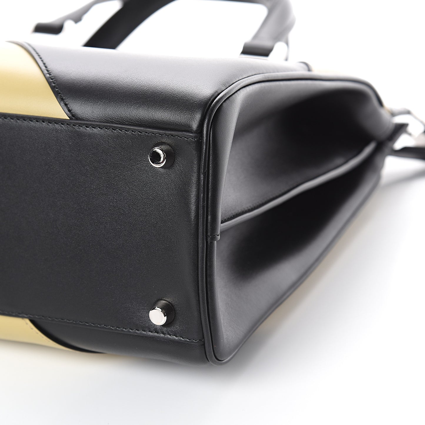Smooth Calfskin Diagonal Striped Medium Zumi Top Handle Bag Black Beige