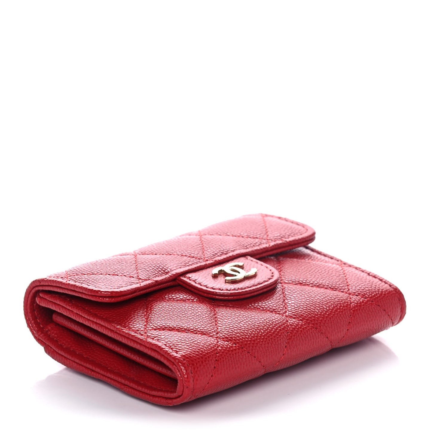Caviar Quilted Flap Card Holder Wallet Red