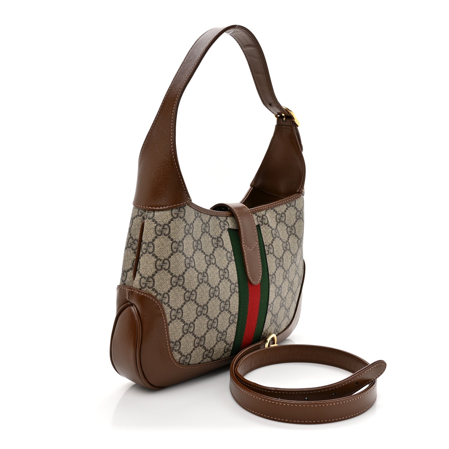 Gucci GG Supreme Monogram Azalea Calfskin Web Small Jackie 1961 Hobo Beige Ebony Brown Sugar 3 of 10