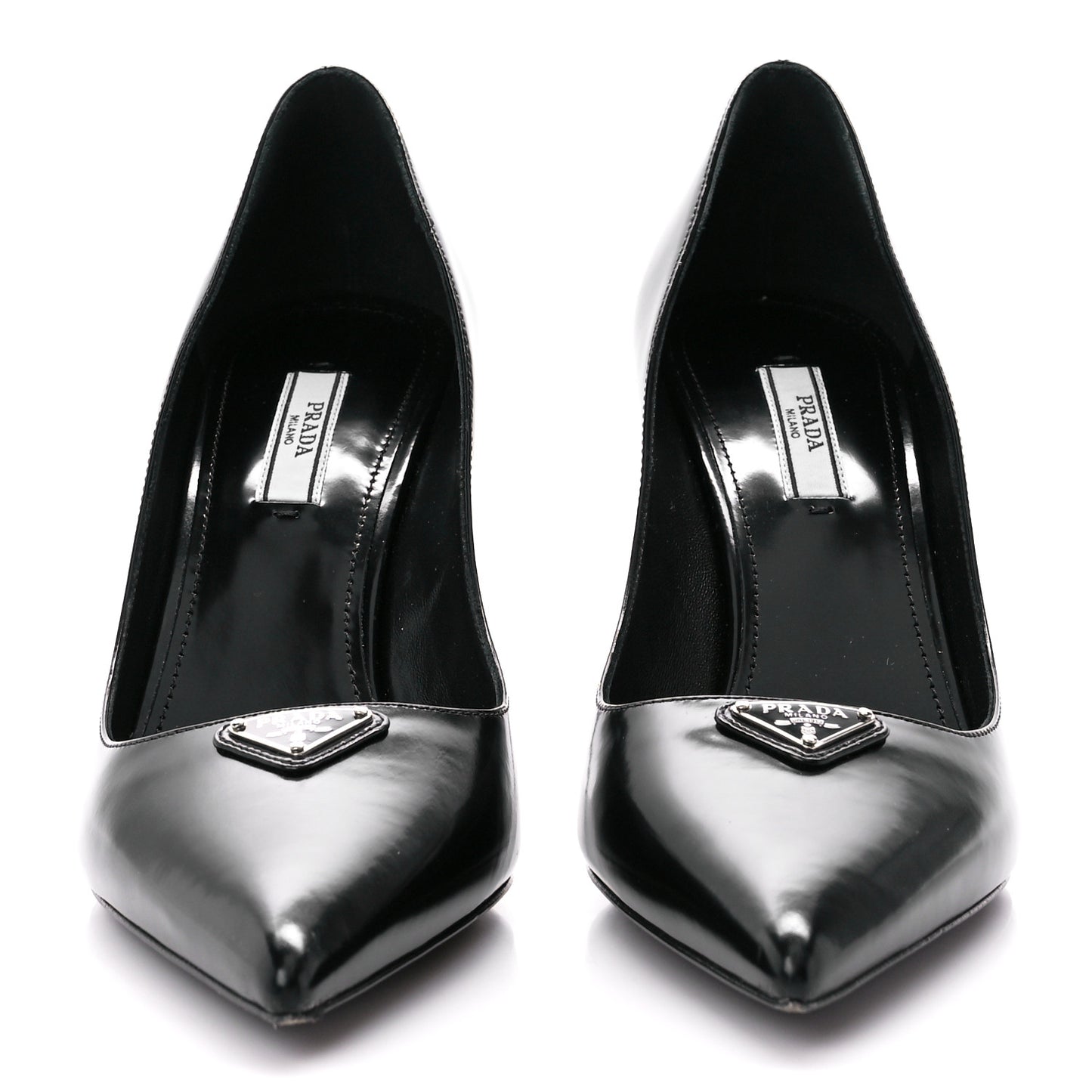 Spazzolato Metal Triangle Logo Pointed Toe 85mm Pumps 39 Black