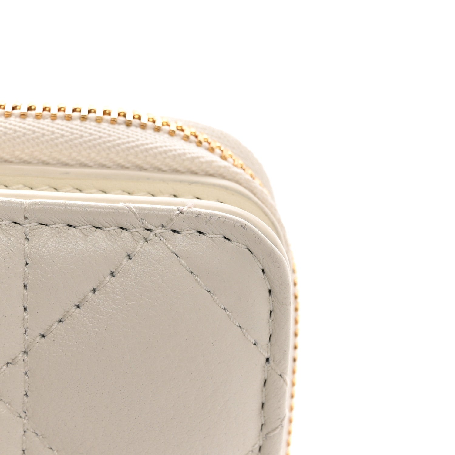 Christian Dior Grained Calfskin Supple Cannage Caro Compact Zip Card Wallet White 8 of 9
