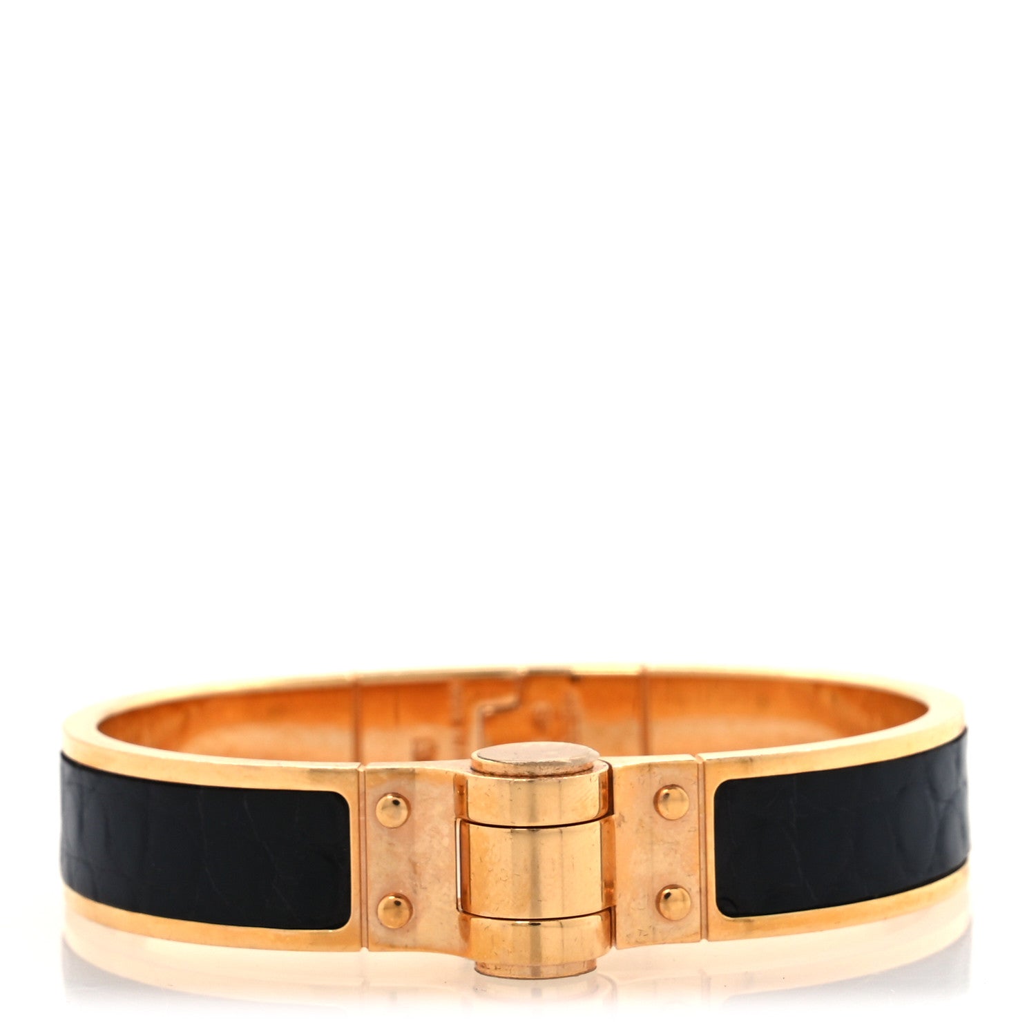 Hermes Matte Alligator Narrow Hinged Bracelet M Black 1 of 4