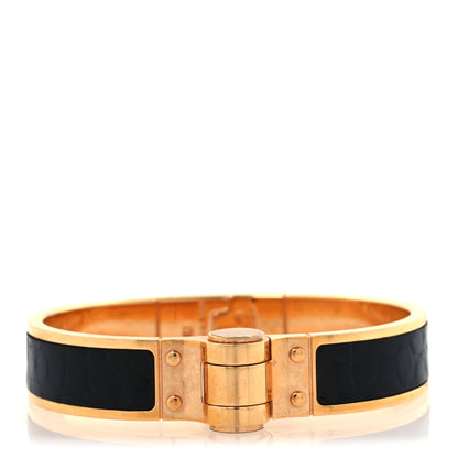 Hermes Matte Alligator Narrow Hinged Bracelet M Black 1 of 4