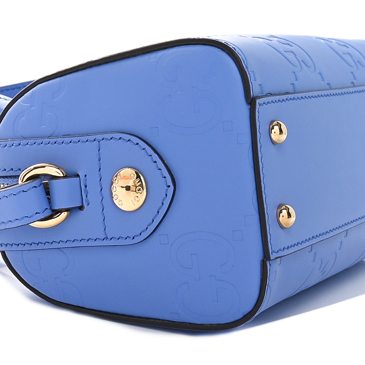Calfskin Jumbo GG Embossed Super Mini Top Handle Bowler Bag Blue