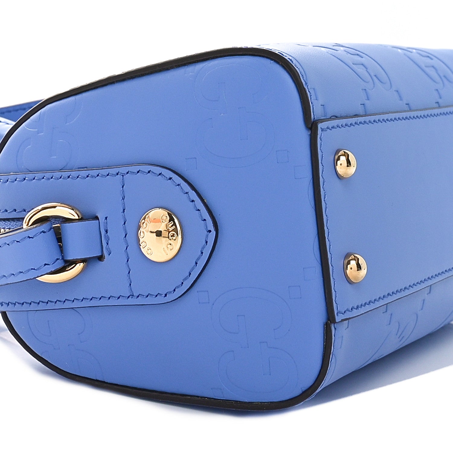 Gucci Calfskin Jumbo GG Embossed Super Mini Top Handle Bowler Bag Blue 8 of 9