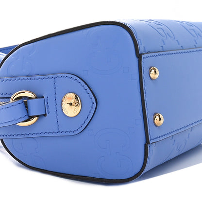 Gucci Calfskin Jumbo GG Embossed Super Mini Top Handle Bowler Bag Blue 8 of 9