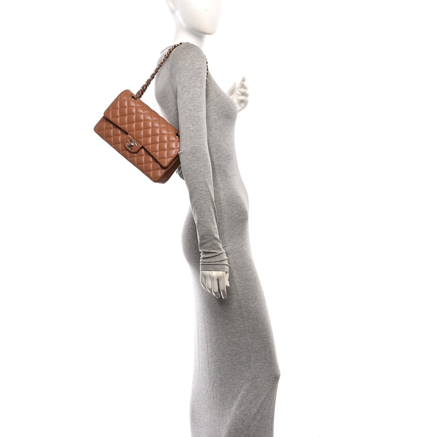 Grained Calfskin Top Handle Trapeze Small Vanity Case With Chain Camel