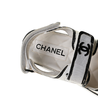 Chanel Printed Calfskin Velcro Dad Sandals 36.5 White Black 7 of 12