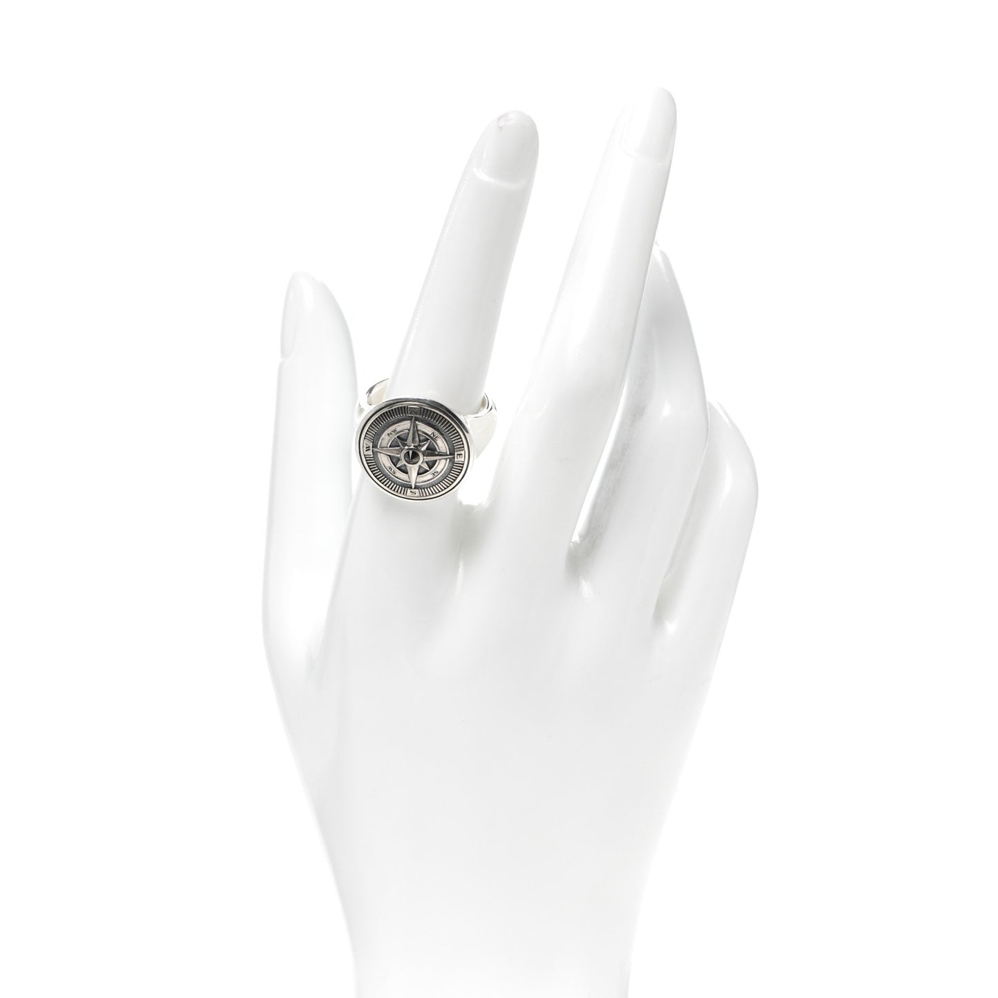 Sterling Silver Black Diamond Maritime Compass Signet Ring 57 8