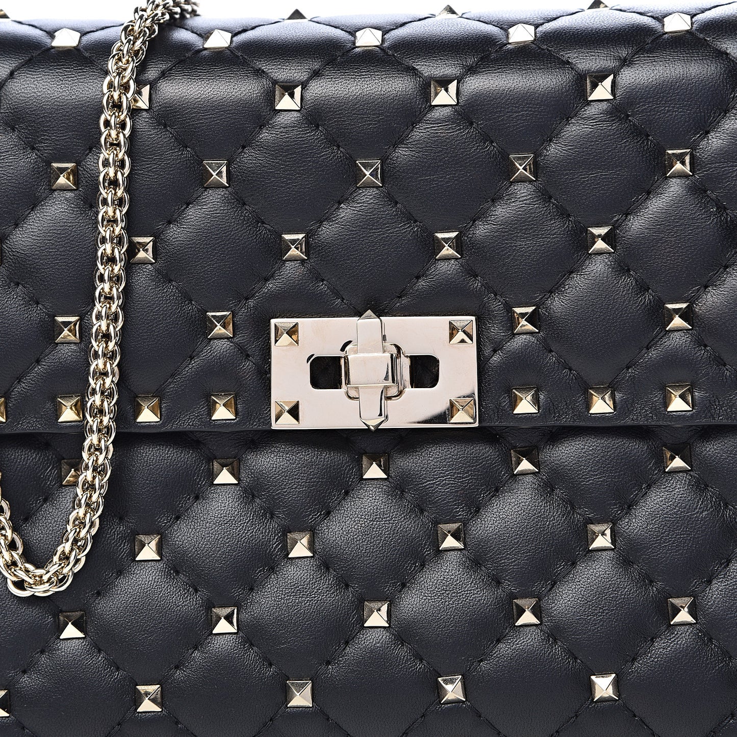 Lambskin Medium Rockstud Spike Shoulder Bag Black