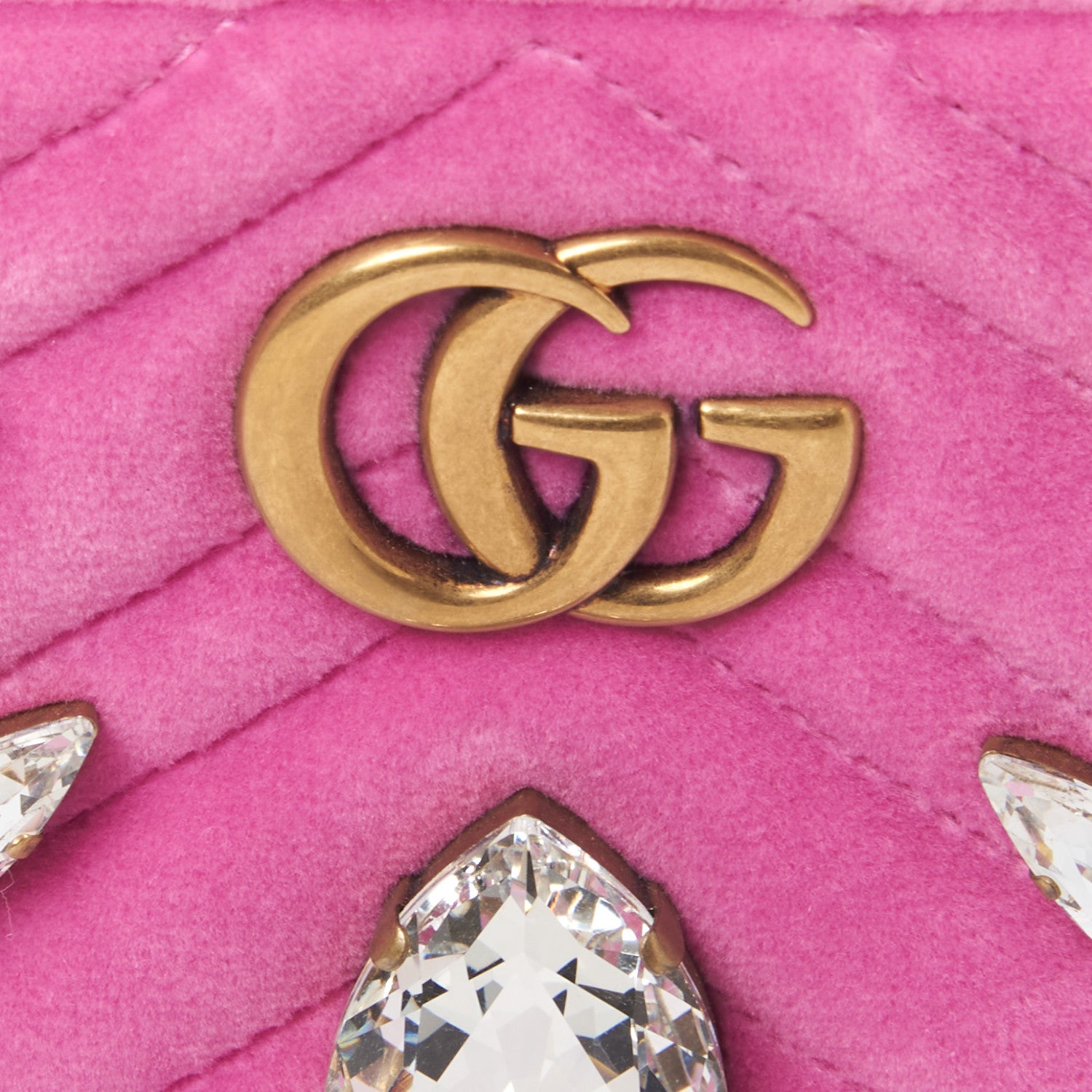 Gucci Velvet Matelasse Marquise Crystals Mini GG Marmont Chain Shoulder Bag Malva 8 of 10