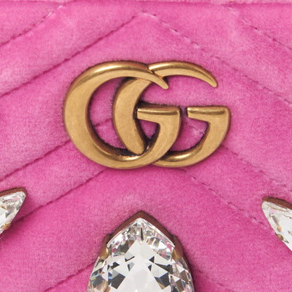 Gucci Velvet Matelasse Marquise Crystals Mini GG Marmont Chain Shoulder Bag Malva 8 of 10