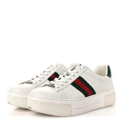 Gucci Ultralight Plume Calfskin Web Womens Ace Platform Sneakers 41 White 4 of 12
