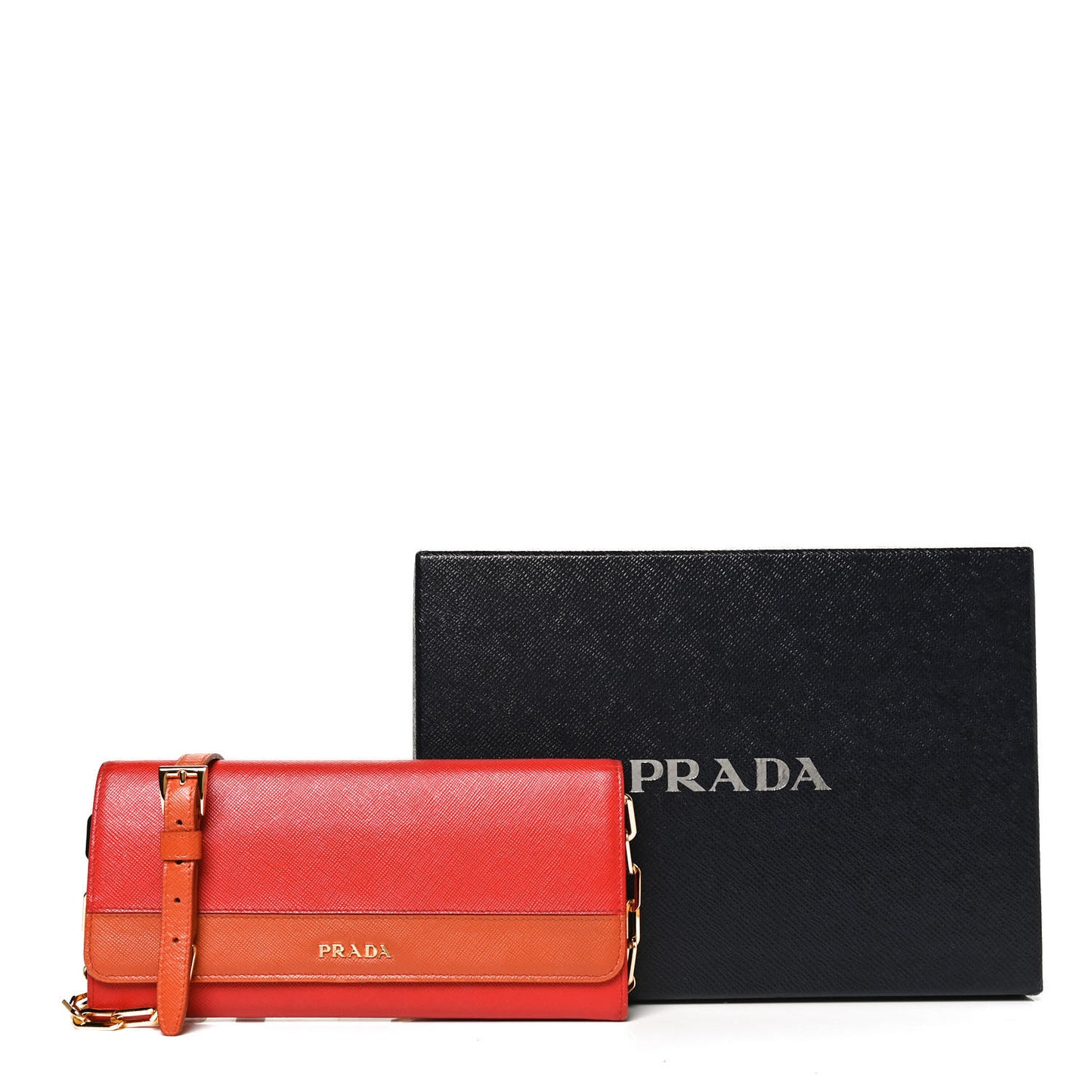 Saffiano Metal Oro Chain Wallet Red Orange