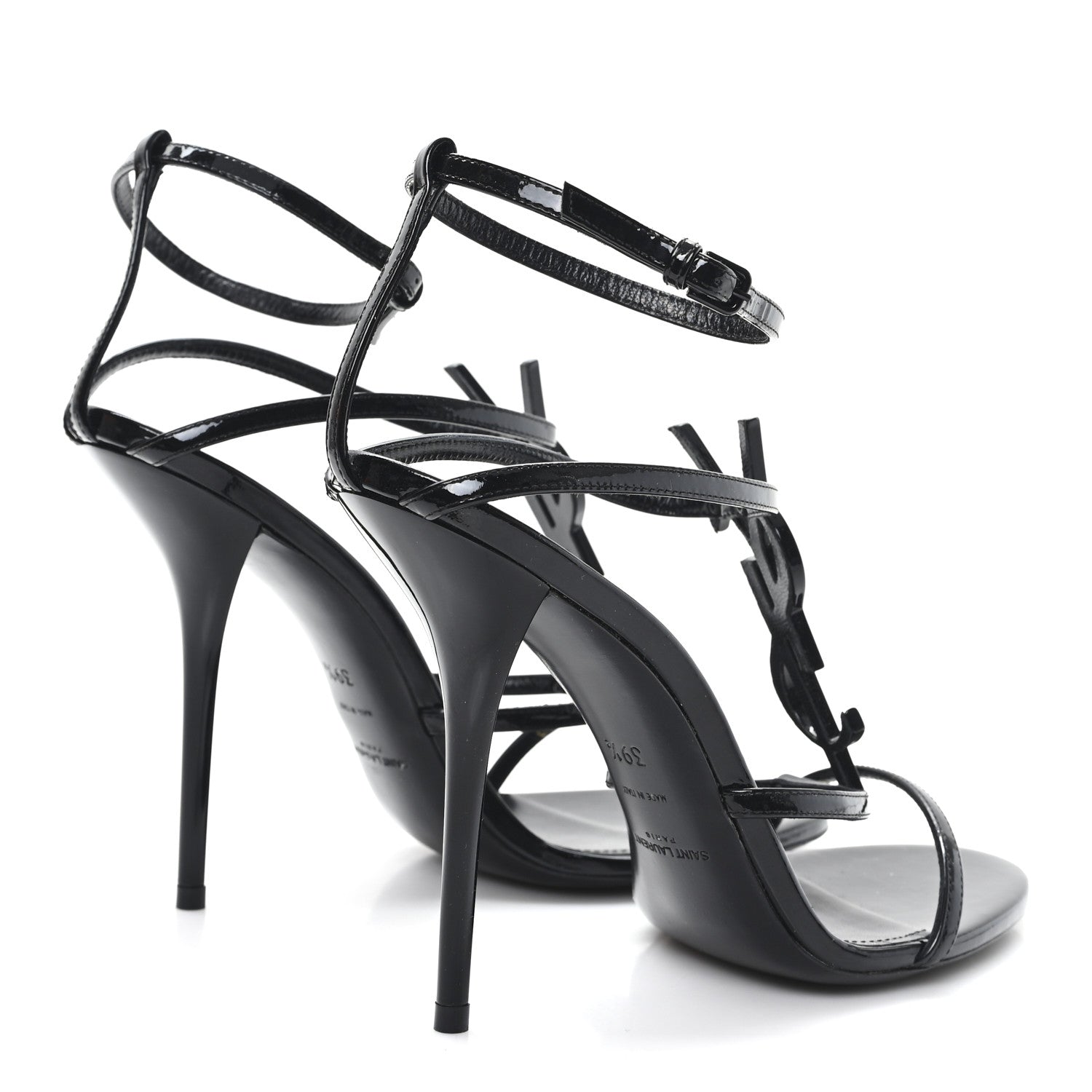 Saint Laurent Patent Cassandra 100 Ankle Strap Sandals 39.5 Black 5 of 10