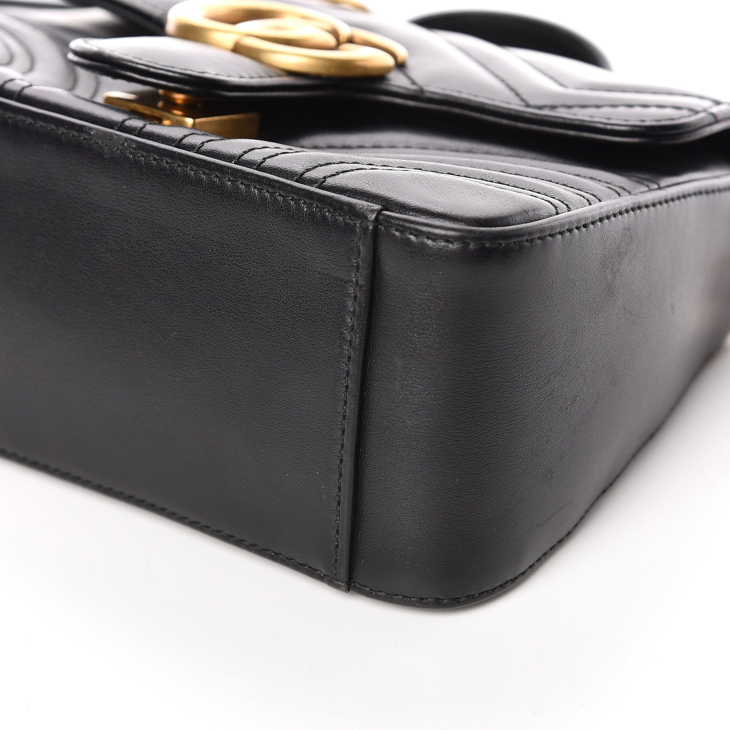 Calfskin Matelasse Mini GG Marmont Top Handle Shoulder Bag Black