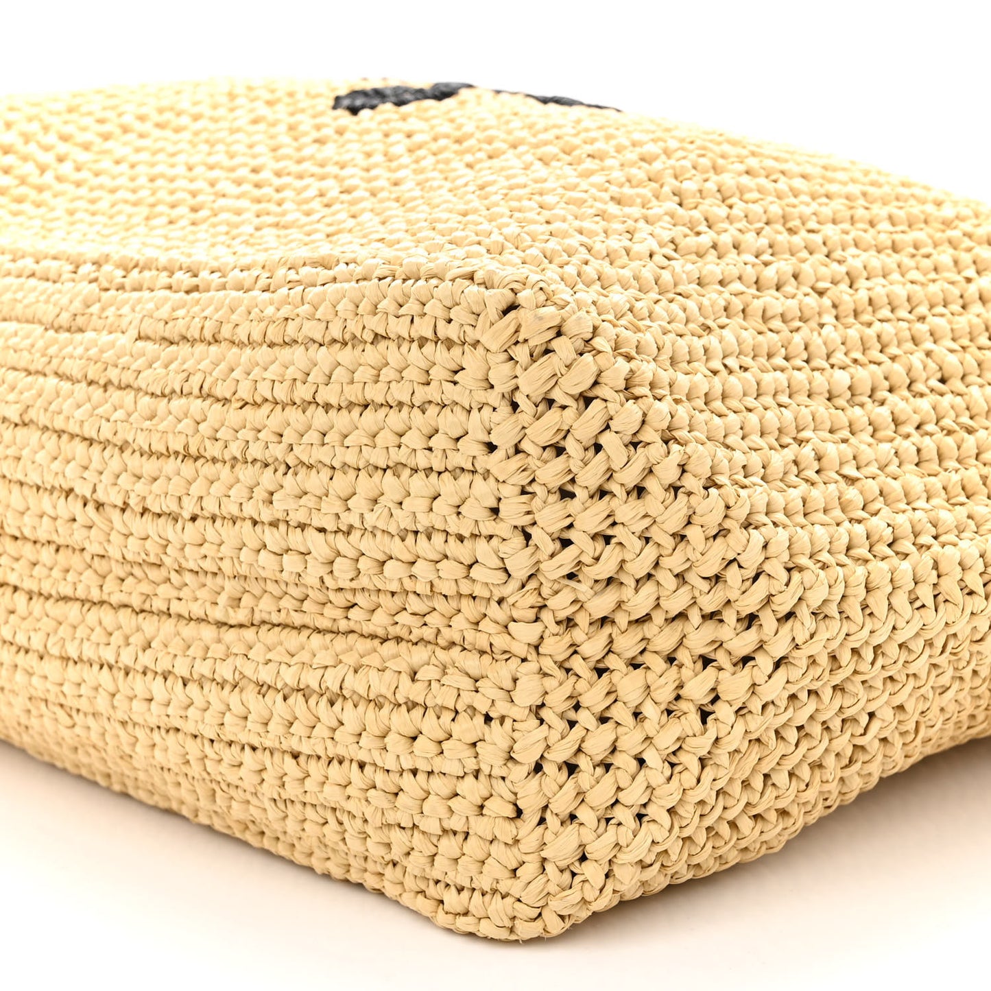 Yarn Raffia Effect Crochet Embroidered Logo Tote Naturale