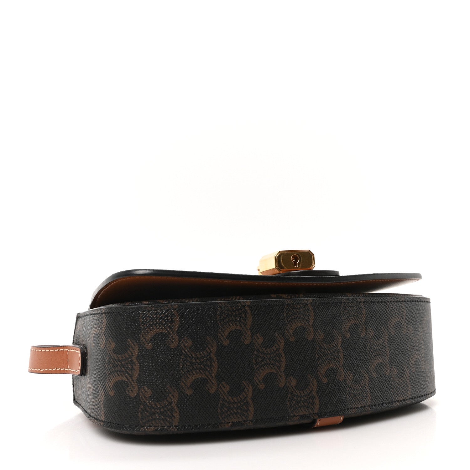 Celine Triomphe Canvas Calfskin Tabou Clutch on Strap Tan 4 of 9