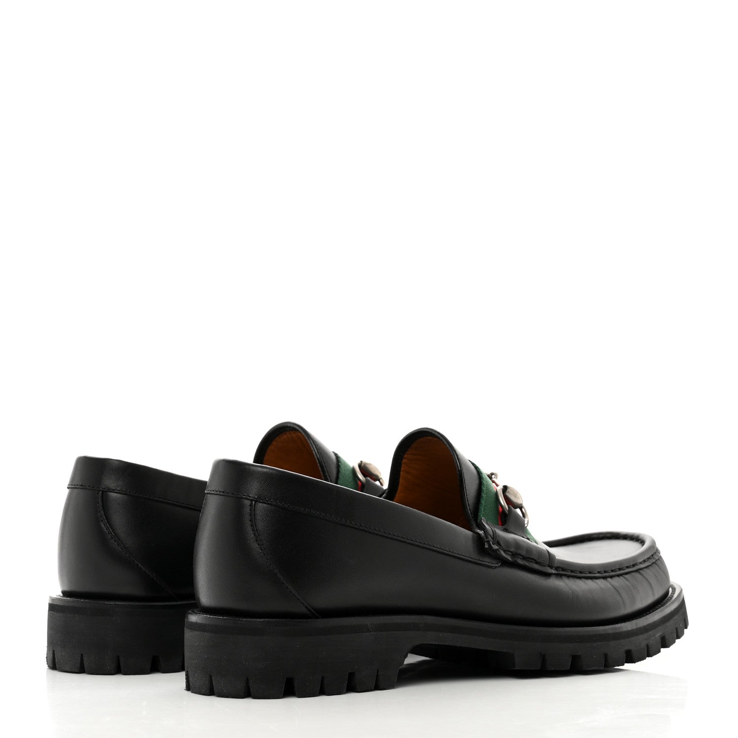 Gucci Cirano Lux Web Mens Horsebit Lug Sole Loafers 8 Black 4 of 9