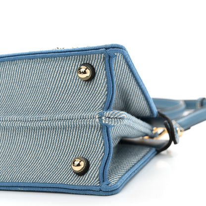 Fendi Denim Nappa Floral Embroidered Petite Peekaboo I SEE U Satchel Blue 9 of 9