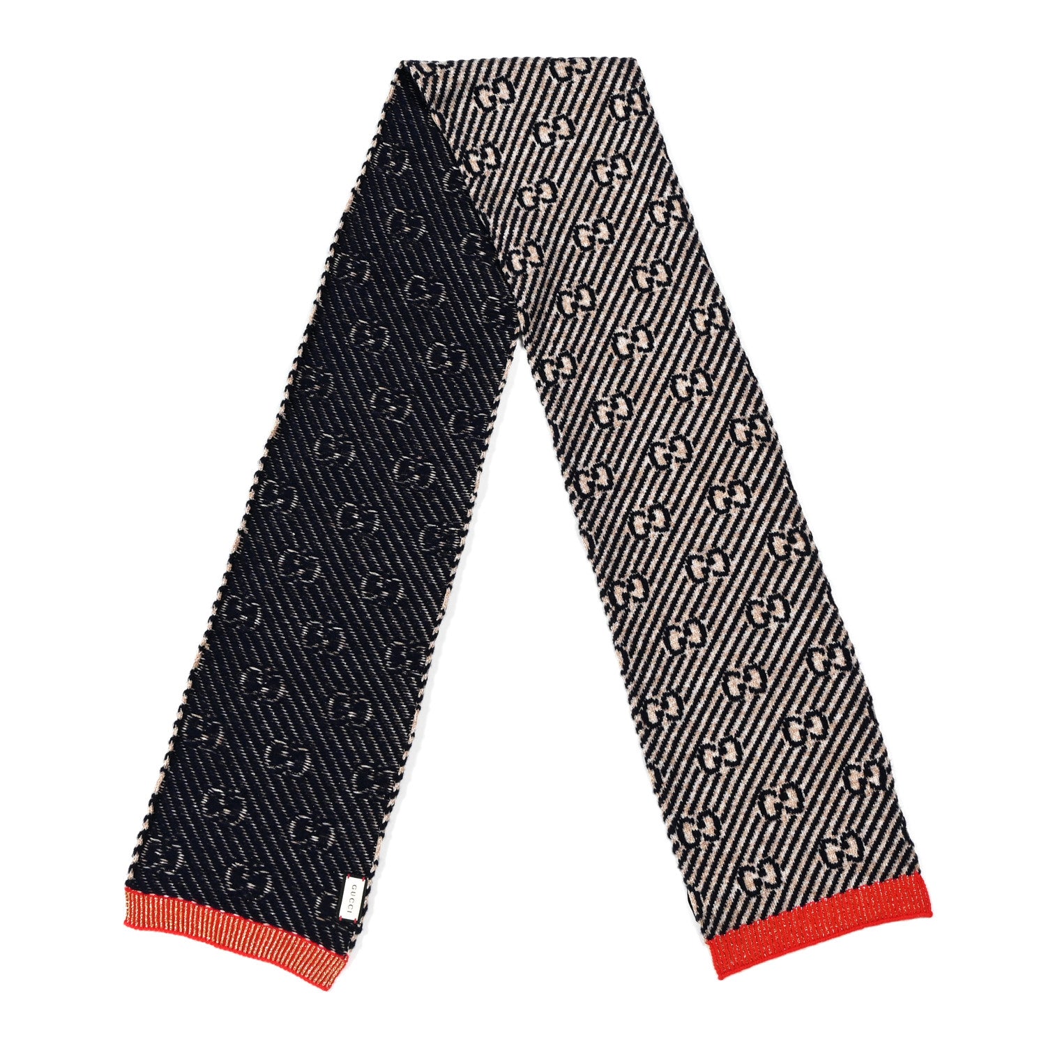 Gucci Wool Lame Jacquard GG Monogram Regy Scarf Black Red 2 of 4