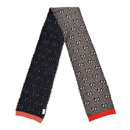 Gucci Wool Lame Jacquard GG Monogram Regy Scarf Black Red 2 of 4