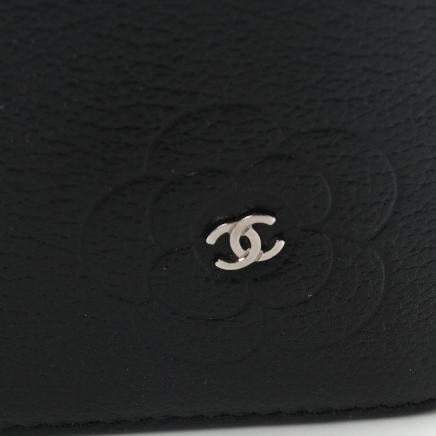 Chanel Goatskin Camellia Embossed Yen Wallet Black 8 of 17