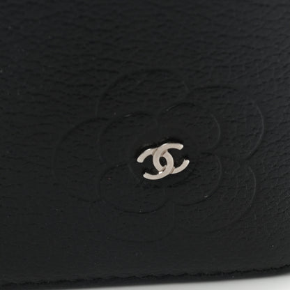 Chanel Goatskin Camellia Embossed Yen Wallet Black 8 of 17