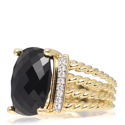 David Yurman 18K Yellow Gold Diamond Black Onyx 16mm Wheaton Ring 54 7 3 of 5
