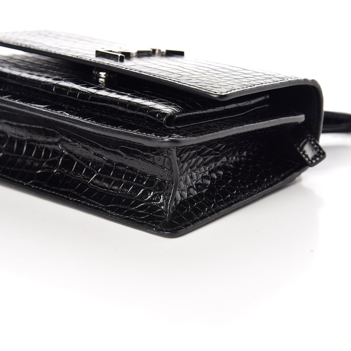 Calfskin Crocodile Embossed Monogram Sunset Chain Wallet Black