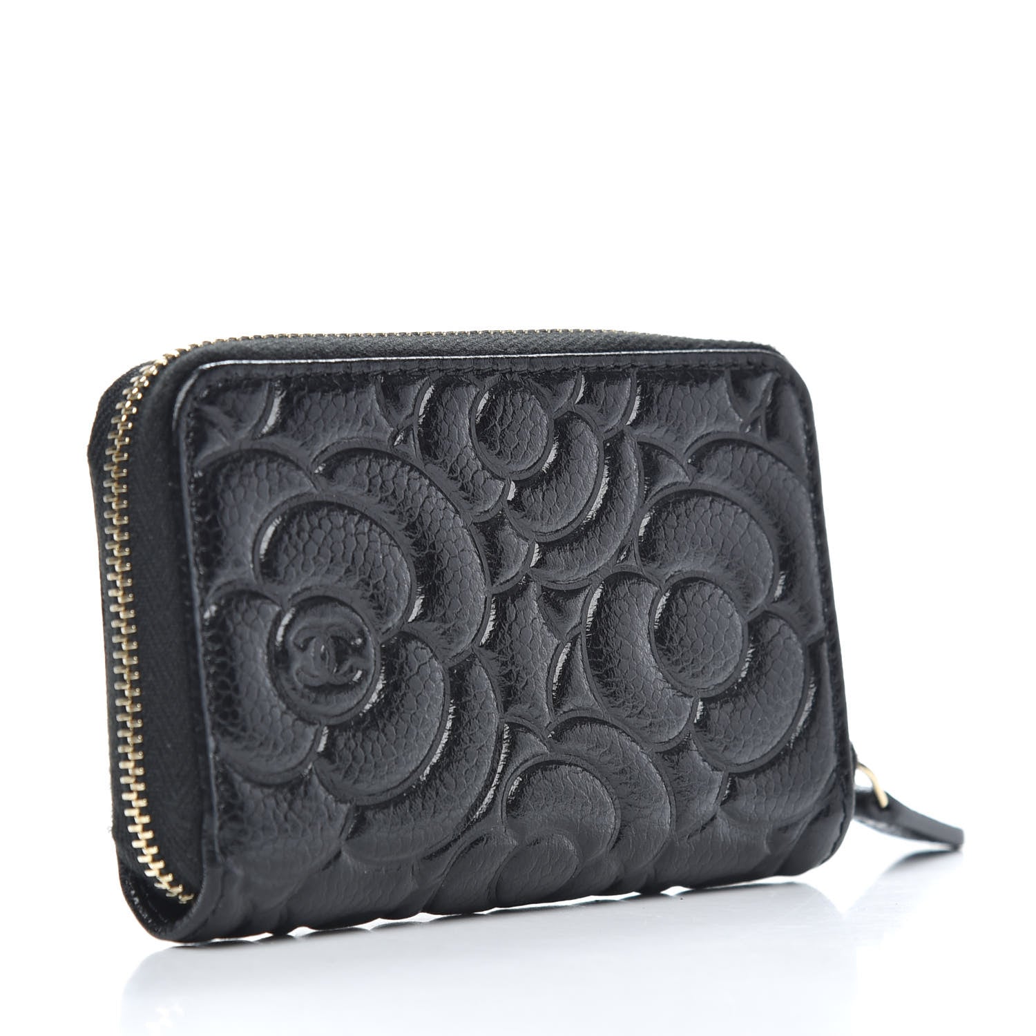 Chanel Caviar Camellia Embossed Zip Coin Purse Black 3 of 10