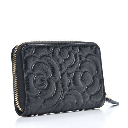 Chanel Caviar Camellia Embossed Zip Coin Purse Black 3 of 10