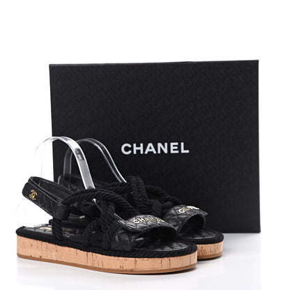 Chanel Cord Lambskin Quilted Logo Sandals 41 Black 10 of 10