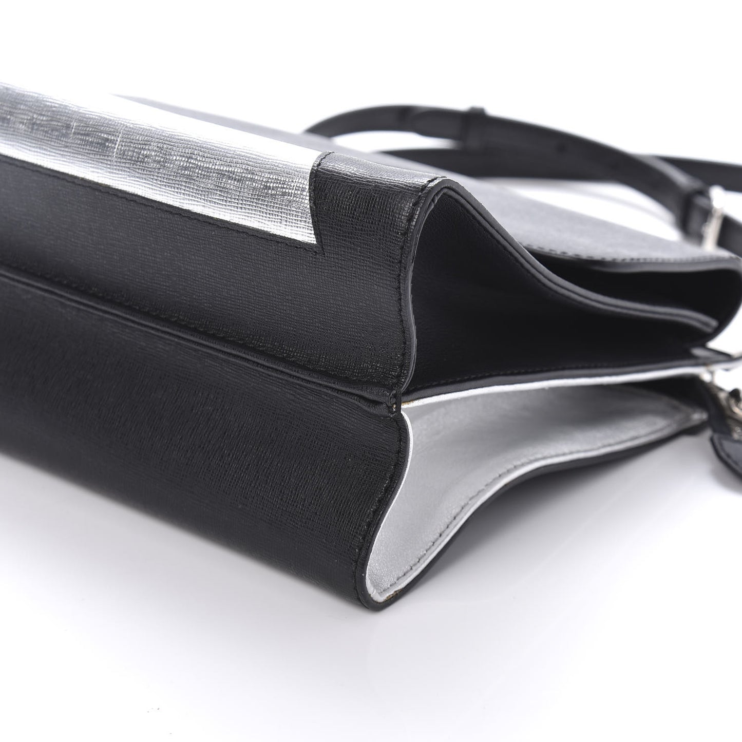 Vitello Elite Bi-Color Demi Jour Shoulder Bag Black Silver