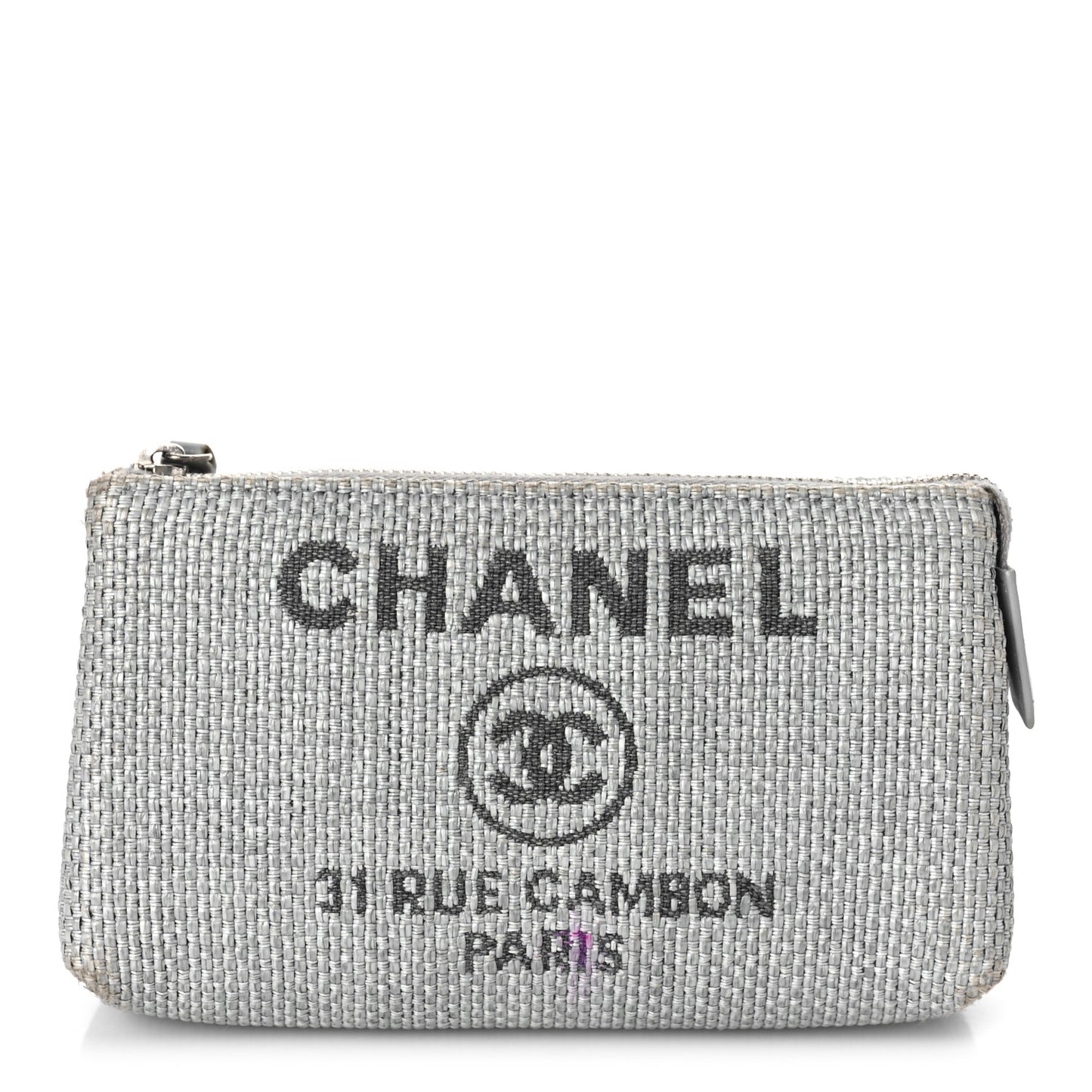 Woven Straw Raffia Deauville Cosmetic Pouch Grey