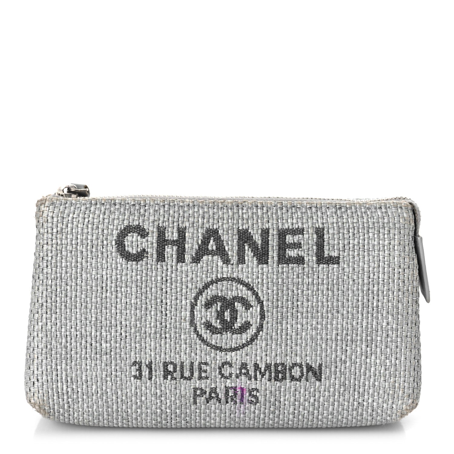 Chanel Woven Straw Raffia Deauville Cosmetic Pouch Grey 1 of 11