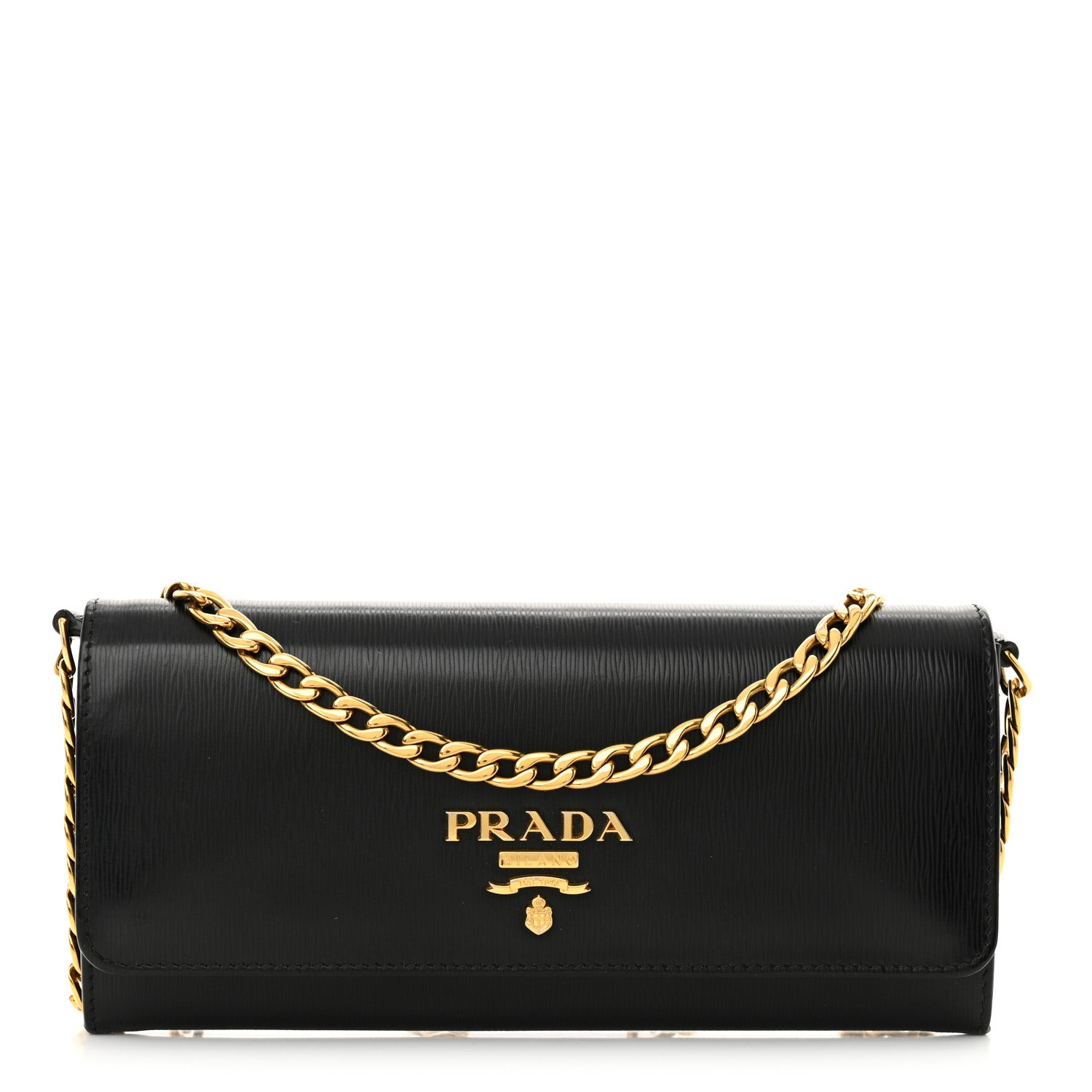 Prada Vitello Move Metal Oro Chain Wallet Black 1 of 10